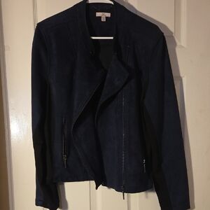 HalstonWomen's Navy Suede Fabric Moto Jacket